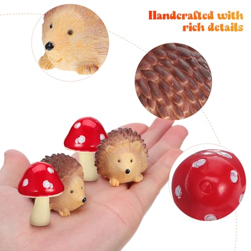 Toyvian Mini Resin Hedgehogs Figurines and Mushroom Decor Set 6-Piece Miniature Garden Accessories for Fairy Gardens Terrariums Plant Pots Tabletops and Craft Projects