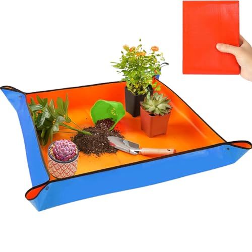 Potting Repotting Mat for Indoor Large Thickened Foldable 39.5x39.5 in Plants Portable Waterproof Square Foot Gardening Grid Tray for Live Pots Transplanting and Soil Dirt Control Mix