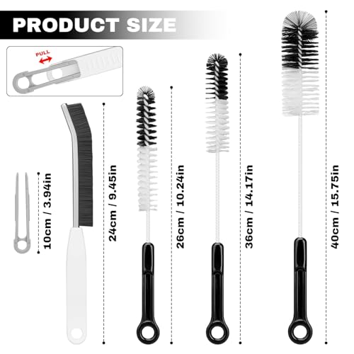 Bottle Cleaning Brush Set, 4pcs Flexible Long Handle Brushes for Bottles | 4-piece Brush Kit with Flexible Bristles and Built-in Tweezers Cleans Narrow Neck Bottles, Straws, Tubes