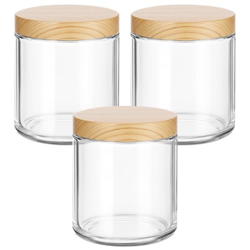 8 oz Glass Jars with Lids, 3 Pack Small Glass Jars with Woodgrain Lids - color: Clear-Woodgrain Lids