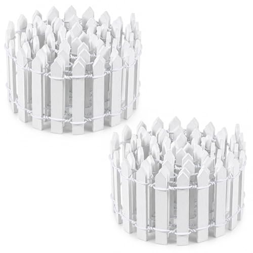 Bewudy 35Inches Mini Fairy Garden Fence, Small Wood Decorative Picket Fence - color: Two White