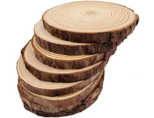 Unfinished Natural with Tree Bark Wood Slices 9 Pcs 5.1-5.5inch Disc Coasters Wood Coaster Pieces Craft Wood kit Circles Crafts Christmas Ornaments DIY Crafts with Bark for Crafts Rustic Wedding - size: 9Pcs 5.1-5.5inch