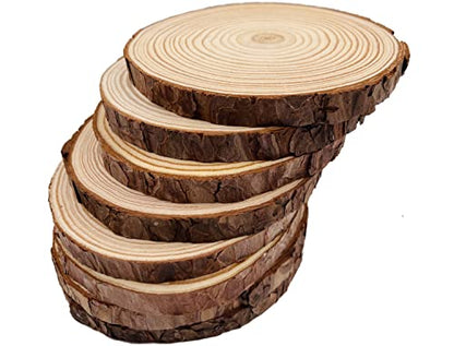 Unfinished Natural with Tree Bark Wood Slices 9 Pcs 5.1-5.5inch Disc Coasters Wood Coaster Pieces Craft Wood kit Circles Crafts Christmas Ornaments DIY Crafts with Bark for Crafts Rustic Wedding - size: 9Pcs 5.1-5.5inch