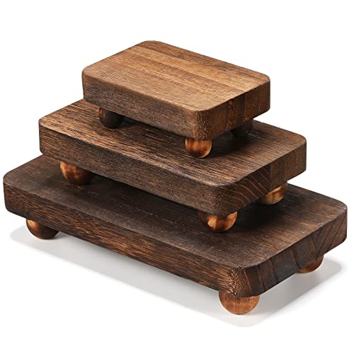 Maitys 3 Pcs Wooden Risers for Display Pedestal Stand Wooden for Decor Farmhouse Vintage Rustic Stackable Kitchen Stand Tray Riser, 3 Sizes(12 x 6.7, 8 x 4.7, 4 x 2.8 in,Brown) - color: Brown, size: 12 x 6.7, 8 x 4.7, 4 x 2.8 In