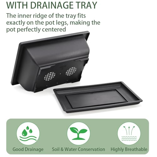 Yesland 6 Pack Bonsai Training Pots - 9 Inches Classic Deep Humidity Trays with Built in Mesh - Plastic Square Pot & Bonsai Plants Growing Pots
