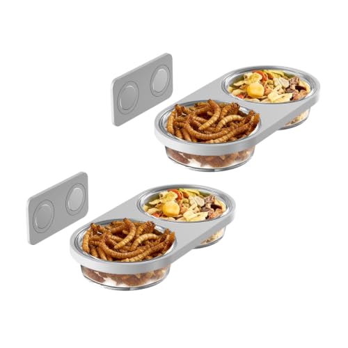 Magnetic Reptile Feeding Ledge with 2 Pack Plastic Bowls Food Feeder Water Dish for Crested Gecko Dwarf Hamster (Gray(Pack of 2, Magnetic-Mounted) - color: Gray(Pack of 2）