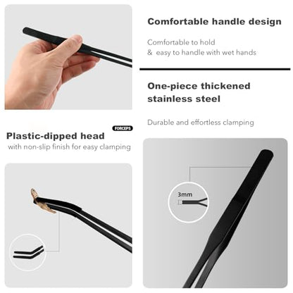Reptile Long Handle Feeding Tools,2Pcs Aquarium Tweezers with Rubber Tip, 1Pcs Spoon & clamp,Terrarium Aquascape Tools Feeder for Lizards, Bearded Dragon Snake Tank Accessories