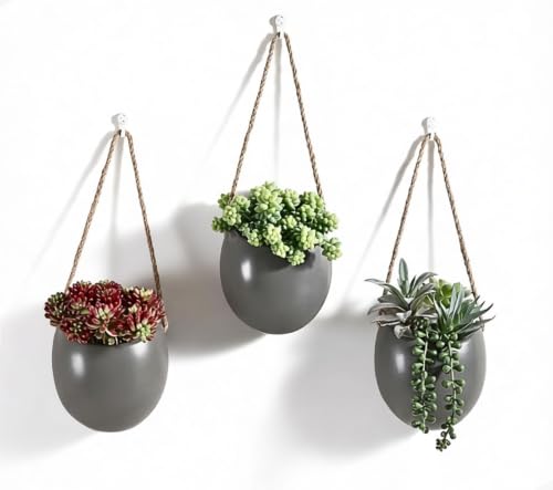 4 to 5 inch Ceramic Planters Wall Hanging Vases Decor - Set of 3 - color: Gray