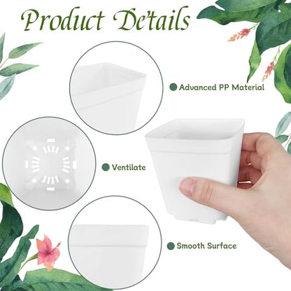 OJYUDD 72 Pcs 3 Inch White Square Plastic Pots with Saucer,White Plastic Plant Seedling Pots,Seedling Nursery Pots Indoor Outdoor for Succulents/Plant,Garden,Office and Balcony Decor - size: 72 Pack White