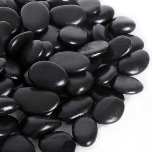 Calofulston 15LB Black Rock, Small River Stones Pebbles for Plants, Vases, Landscaping, Highly Polished Decorative Rocks, 1-1 3/4 Inch - size: 15lb, style: Black