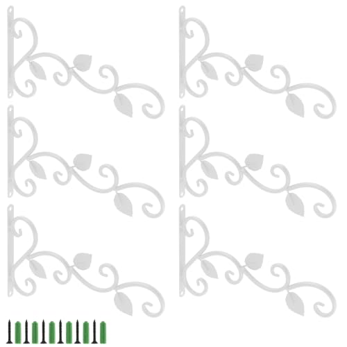 6 Pack 12 Inch Wall Hook Hanging Plant Bracket, White Metal Plant Bracket Iron Wall Mount with Screws for Bird Feeder, Lanterns, Wind Chimes, Flower Baskets
