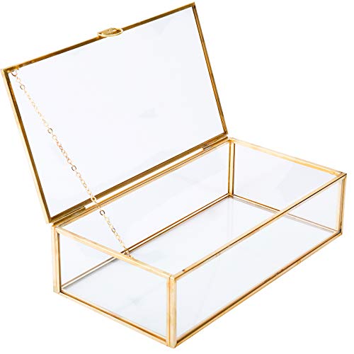 Vintage Glass Box with Lid - Clear Jewelry Glass Display Box Keepsake Box - Home Decor Decorative Box for Trinket Rings Bracelet (Gold, Medium) - color: Gold, size: Medium