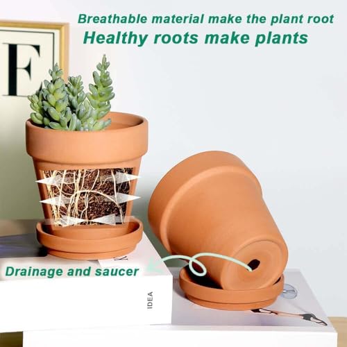 vensovo 4 Inch Terracotta Plant Pots with Saucer - 6 Pack Clay Flower Pots with Drainage, Great for Plants, Crafts, Wedding Favor - color: Brown
