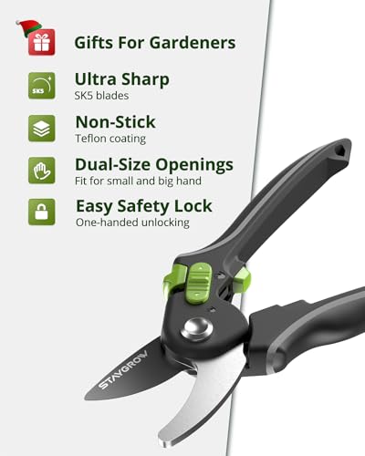 Gardening Scissors, Sharp Plant Trimming Scissors 2 Pack - size: 6.5" Straight & 8.5" Bypass