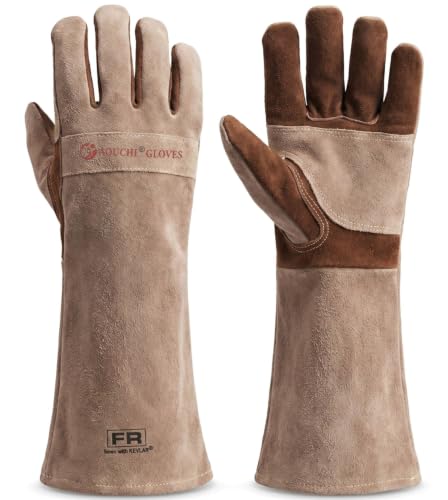 Welding Gloves-Long Sleeve Fireproof and Heat Resistant 15IN XL - color: Brown 1 Pair, size: X-Large