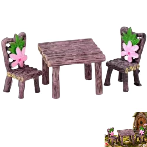 Miniature Furniture Set, Mini Table and Chairs, Wooden Garden Decor for Tiny Houses, Micro Landscape Accessories (B-1) - color: B-1