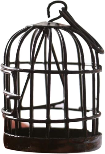 Black Miniature Doll House Birdcage Ornament Model Home Desktop Decor Gift,Mini Miniature Doll Fairy Garden Ornaments Shelf Home Micro Landscape Decor House Furniture and Accessories