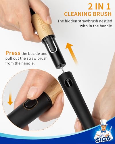 MR.SIGA Water Bottle Brush and Straw Cleaner Brush, Long Handle Bottle Cleaner Brush, 2 in 1 Bottle Cleaning Brush for Sports Bottles, Baby Bottles, Mugs, Straws - color: Black