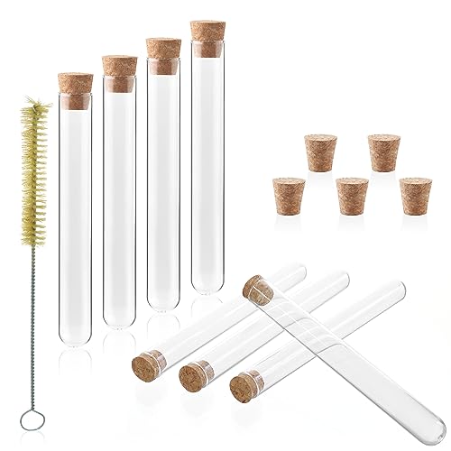 50 PCS of 34ml Glass Test Tubes with Cork Stoppers and Brush, Round Bottom, Thickness 1.0-1.2, 20x150mm, for Plants, Bath Salts, Party Decoration, Scientific Experiments, IN-TTS01 - style: 50 PCS of 34ml,with brush& crock