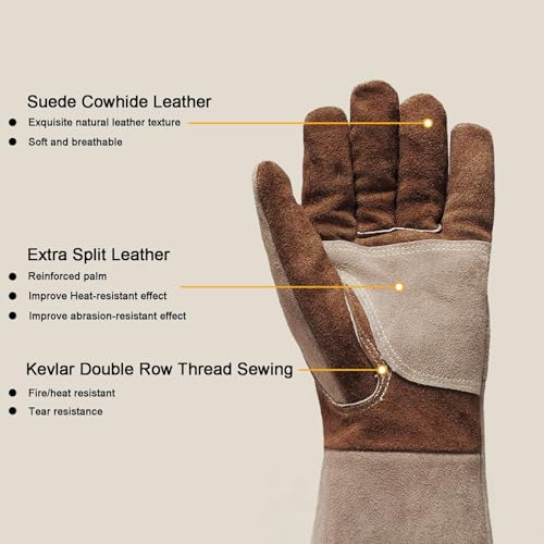 Welding Gloves for Women-Long Sleeve Fireproof and Heat Resistant S - color: Brown 1 Pair, size: Small