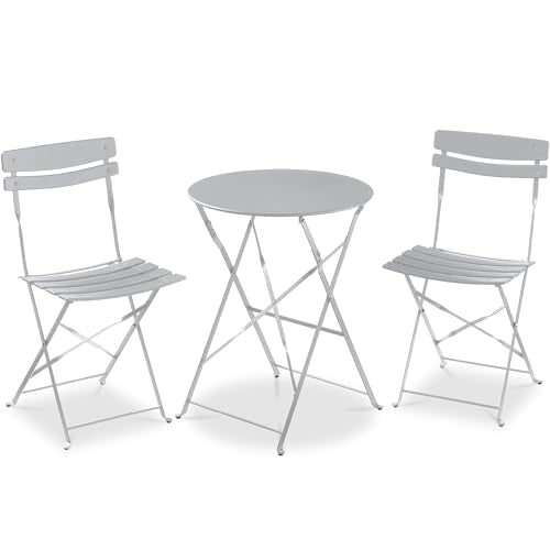 Best Choice Products 3-Piece Bistro Set, Space Saving Folding Design, Solid Steel, Outdoor Patio Furniture Set w/ 2 Chairs, Bistro Table - Gray - color: Grey