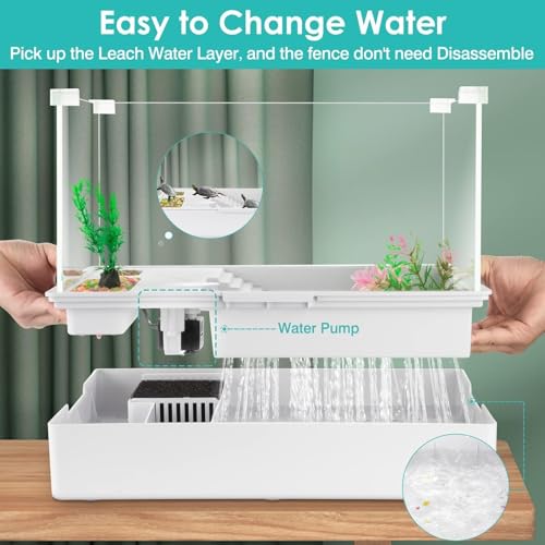 Turtle Tank Kit with Light and Water Pump, Small Turtle Habitat Starter Kit | Easy-Clean Starter Habitat with Basking Platform for Baby Turtles, Small Reptiles, Terrapins and Hermit Crabs - size: Medium Complete Kit