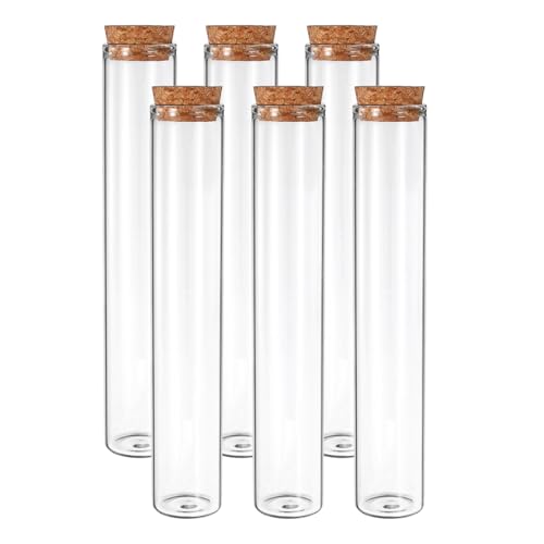 PATIKIL 90ml Test Tubes, 6pcs 6.69x1.18 Glass Clear Flat Bottom Test Tube Containers with Cork Stopper for Bead Party Candy Bath Salt Storage Scientific Experiment Plant Propagation - size: 90ml