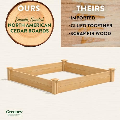 Greenes Fence Premium Cedar Raised Garden Bed, 4' x 4' x 7" (3/4" Thick) - Made in USA with North American Cedar - size: 4 Foot x 4 Foot x 7 Inch