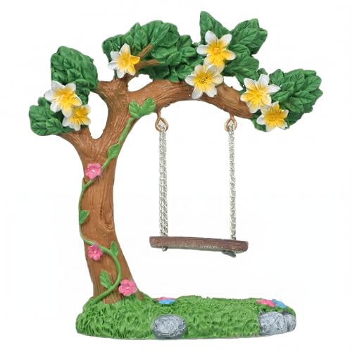 Miniature Fairy Garden Swing, Flower Tree Swing Figurine, Handmade Resin Swing for Micro Landscape Courtyard Garden Outdoor Display Decor, Dollhouse Decorative Mini Furniture (Swing D) - color: Swing D