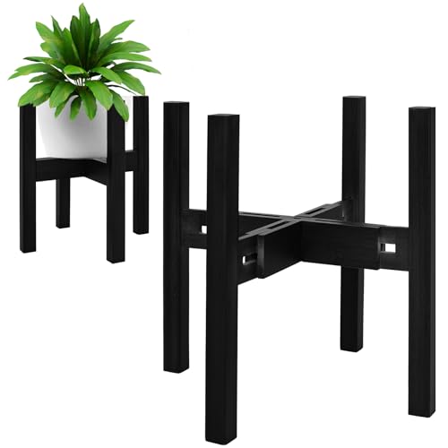 Rnined Adjustable Plant Stand Indoor,Bamboo Mid Century Modern Plants Stands, Stable Plant Holder,Fit 8 9 10 11 12 inch Pots (Pot & Plant Not Included)(Black) - color: Black, size: 8-12in