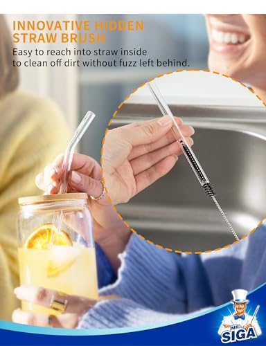 MR.SIGA Water Bottle Brush and Straw Cleaner Brush, Long Handle Bottle Cleaner Brush, 2 in 1 Bottle Cleaning Brush for Sports Bottles, Baby Bottles, Mugs, Straws - color: Black