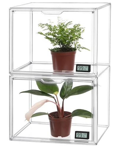 HBlife Mini Greenhouse for Indoor, Clear Stackable Green House with Magnetic Waterproof Door for Small Plants Nursery Germination and Display, Tabletop Portable Greenhouse, 14.1x8.6x10.6 Inch (2 Pack) - size: 14.17 x 8.66 x 10.63 Inch (2 PACK)