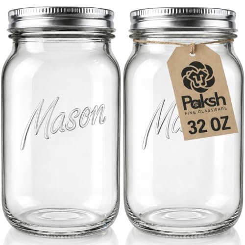 Paksh Novelty Wide Mouth Mason Jars 32 oz, Mason Jars with Lids, 2-Pack - color: 32 oz, 2 Pack