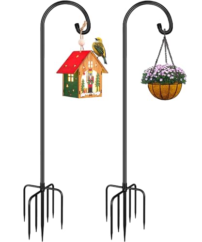 Shepherd Hook 108 Inch Tall Heavy-Duty Metal Garden Hanging Pole Stake for Bird Feeder Pole Plant Baskets, Black (2 Pack) - size: 108in-2pcs