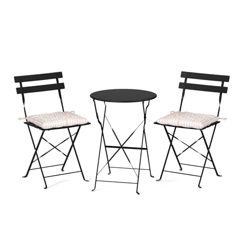 VINGLI Outdoor Folding Bistro Table and Chairs Set of 2, 3-Piece Bistro Set with Premium Steel Frame and Comfortable Cushions for Patio, Balcony, Garden, Porch, Yard, Black - color: Black, size: With Cushion