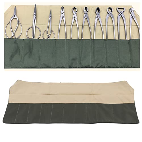 Tyenaza Bonsai Tool Roll, 10-Pocket Waterproof Canvas Bonsai Tool Case Heavy Duty Multifunctional Tool Pocket Bag Bonsai Tools Storage Bag