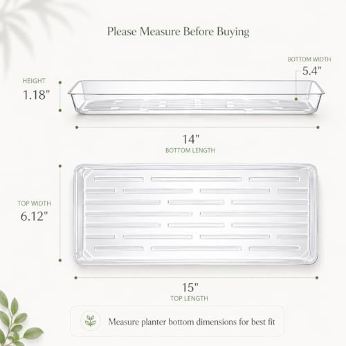 Kingrol 16 Pack Clear Rectangular Plant Saucers, Thick Plastic Drip Trays for Indoor Plants, Windowsill Plant Trays for Pots, Narrow Planters and Seedlings