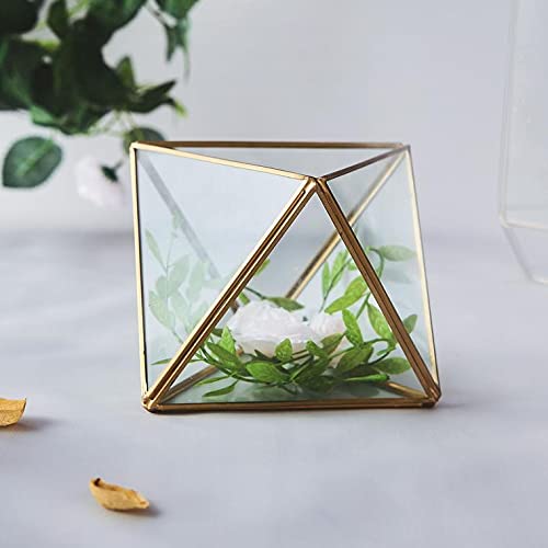 Gold Geometric Hanging Glass Terrarium for Succulent & Air Plant Tabletop Centerpiece Home Office Decor Gift Idea - 9" Diamond Prism - color: Gold Diamond Prism