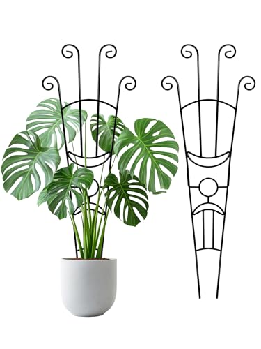 2 Pcs Tall Indoor Trellis, 33in Small Potted Climbing Trellis, Black | Expandable Metal Garden Trellis, Sturdy Houseplant Climber Support Stakes for Monstera Ivy Hoya Pothos Vine Flower - color: Black