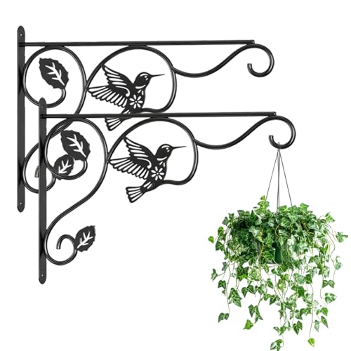 2 Packs Plant Hooks for Hanging, 12 Inch Indoor/Outdoor Metal Wall Black Hangers, Sturdy Plant Bracket for Planters, Wind Chimes, Lanterns, Bird Feeders, Garden, Home, Patio Decor - color: Hummingbird-A