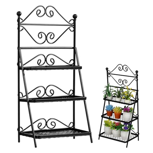 Toyvian Miniature Flower Rack, 1:12 Scale Metal Plant Stand for Dollhouse