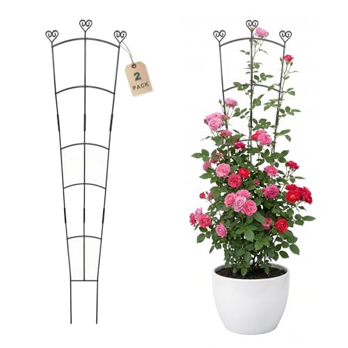 46.6" Tall Plant Trellis for Climbing Plants Indoor Outdoor, Durable Metal Trellis for Potted Plants, Adjustable Climbing Plant Support for Vines, Clematis, Morning Glories, Ivy, Black, 2 Pack