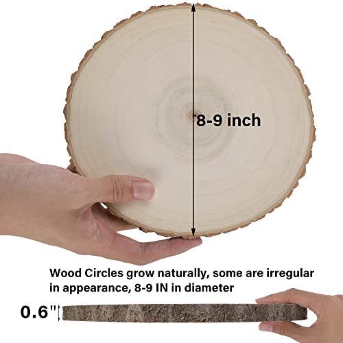 Sancodee 8 Pcs Large Unfinished Wood Slices, 8-9 Inches Wood Slabs for Centerpieces Natural Wooden Circle, DIY Wood Centerpieces for Tables Wedding Party Door Sign Decor - size: 8" - 9"