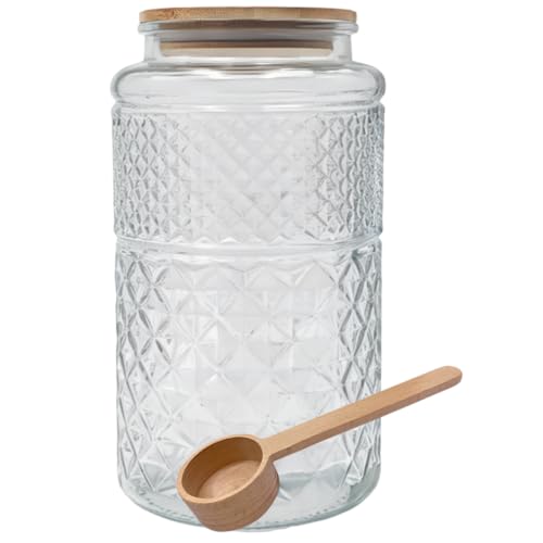 1 Gallon Large Glass Jar with Lid Round Food Coffee Canister with Scoop - color: Clear, size: Round 128 oz