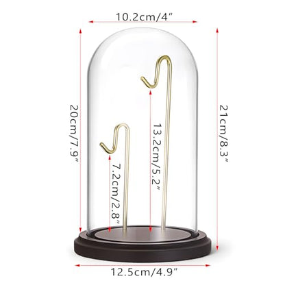 JUXYES Clear Glass Pocket Watch Display Dome Case with Base, 4x8 Inches | Clear Glass, Dust Proof, Bell Terrarium Jar with 2 Golden Hanging Hook, For Pocket Watch Collectors and Antique Enthusiasts - color: Gold/Dark Red