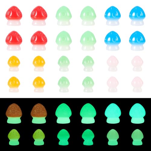 30Pcs Luminous Mushroom Miniature Figurines, Glow in The Dark Mini Resin Mushrooms Colorful Tiny Cute Fairy Garden Mushroom Ornaments for Dollhouse Micro Landscape Potted Garden Decoration - color: Colorful