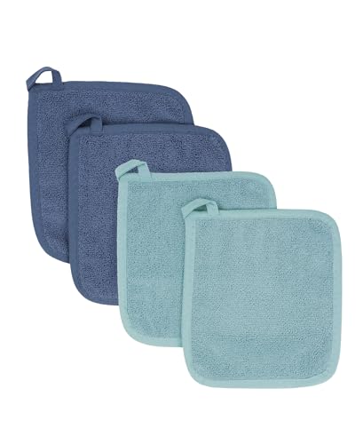 RITZ Terry Potholder & Hot Pad: Unparalleled Heat Resistant, Durable 100% Cotton – Ergonomically Designed for Optimal Grip – Easy-Care Machine Washable – 4-Pack, Dew/Federal - color: Dew/Federal, size: 4-Pack Multi-Color