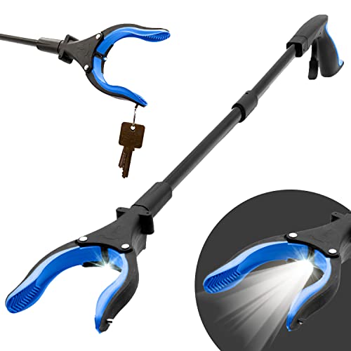 Grabber Reacher Tool-Long 32 Inch Aluminum Foldable Pick Up Stick-Strong Grip Shelves LED Light Magnetic Tip, Lightweight Trash Picker Claw Reacher Grabber Tool for Elderly - by Luxet (32 Inch, Blue) - color: Blue, size: 32 Inch