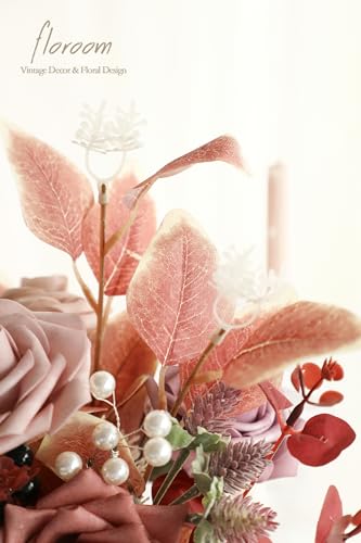 Floroom Artificial Greenery Stems Box Set, 30pcs with 7 Kinds of Faux Greenery Flowers Picks for DIY Bridal Bouquets Wedding Floral Arrangement Table Centerpieces, Burgundy & White - color: Burgundy & White