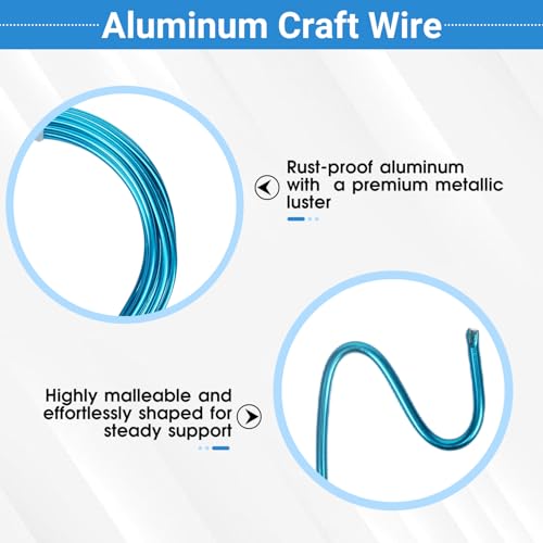 5 Rolls Aluminum Craft Wire Kit with Side Cutter Pliers, Multi-Size [18/15/12/10/9] Gauge, Flexible Metal Wire Set for Jewelry Making, Bonsai and Sculpting (82 Ft Total, 16.4 Ft/Roll, Aqua Blue) - size: 5 Gauges Set 16.4Ft Each, style: Aqua Blue